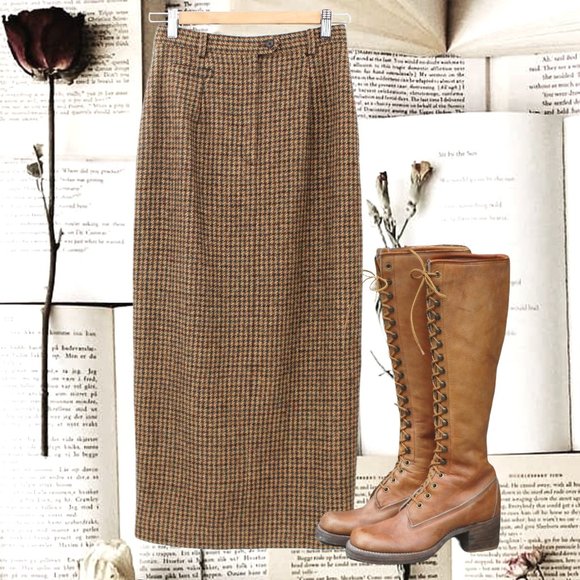 Lauren Ralph Lauren Dresses & Skirts - Ralph Lauren Vintage Silk/Wool Tweed Skirt Houndstooth Midi Straight High Waist